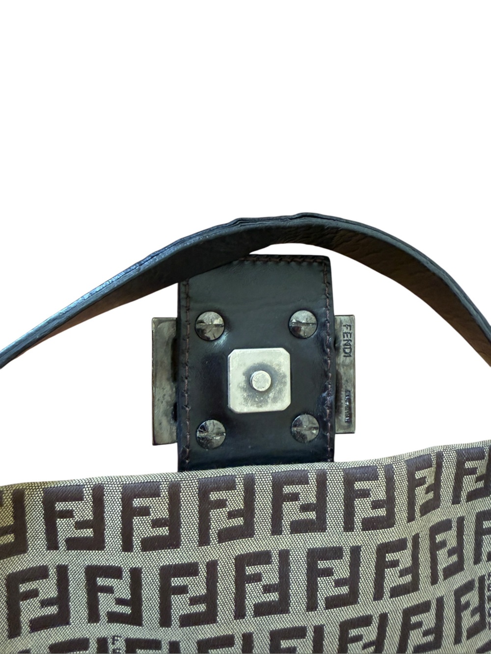 Vintage Fendi Zucchino Print FF Monogram Canvas Leather Baguette Shoulder Bag - Picture 7 of 10